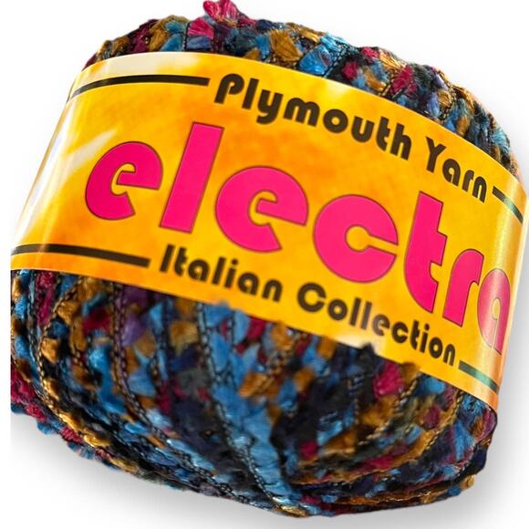1.5 Skeins Plymouth Yarn ELECTRA Ladder Ribbon | Blue Gold, Red - Picture 6 of 7